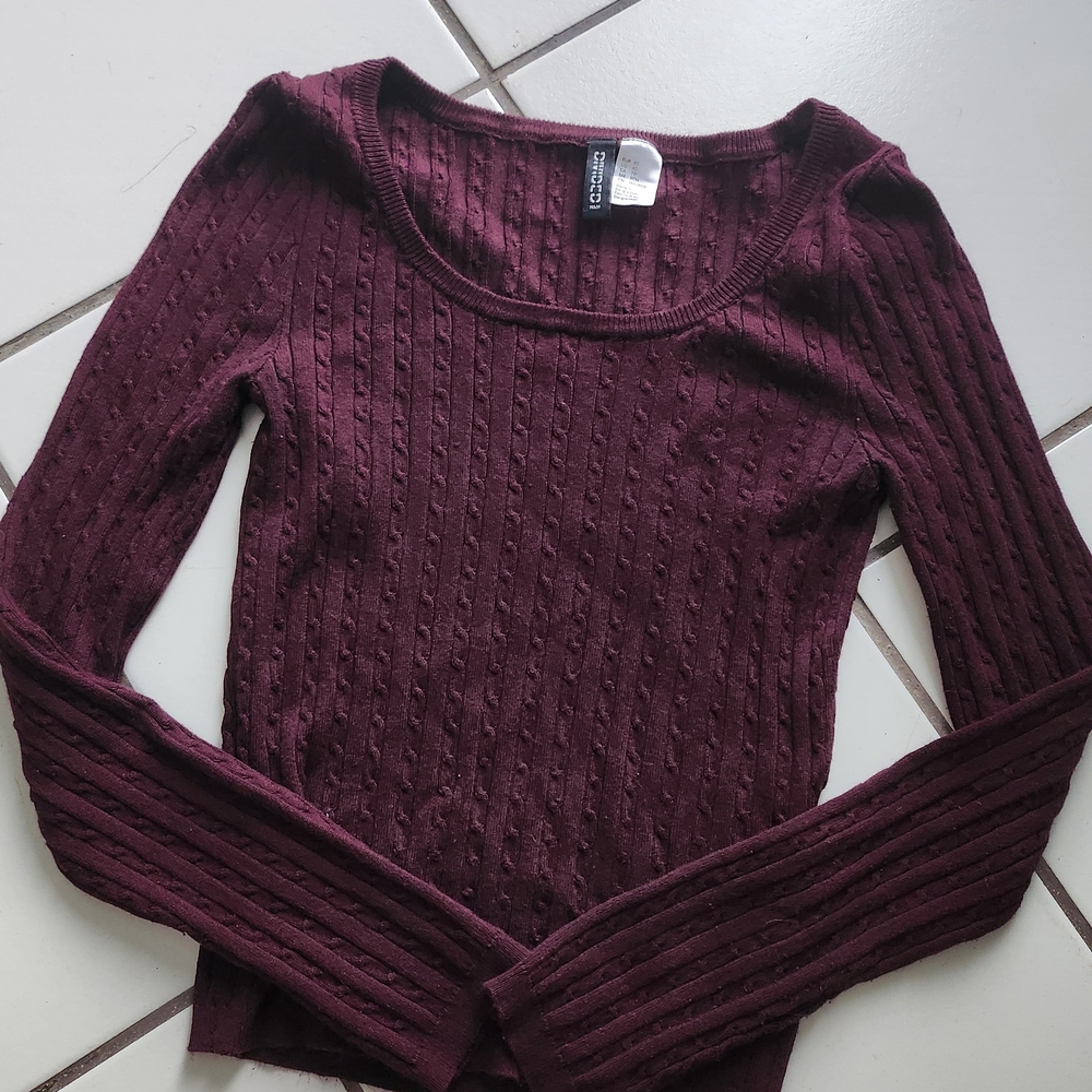 H&M Scoop Neck Cable Knit Sweater - Wine